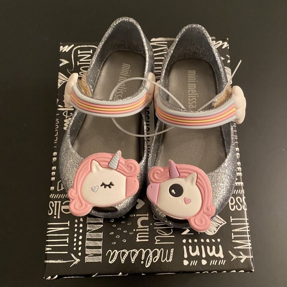 NIB Mini Melissa Ultragirl Silver Glitter Unicorn Shoes